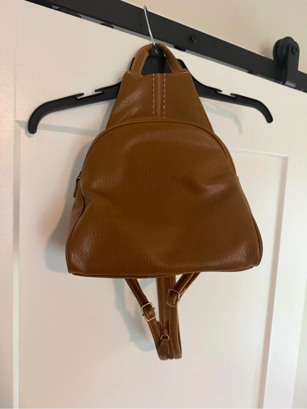 Liz Claiborne Brown Leather Mini Backpack Leopard Lined Zip Bag Purse